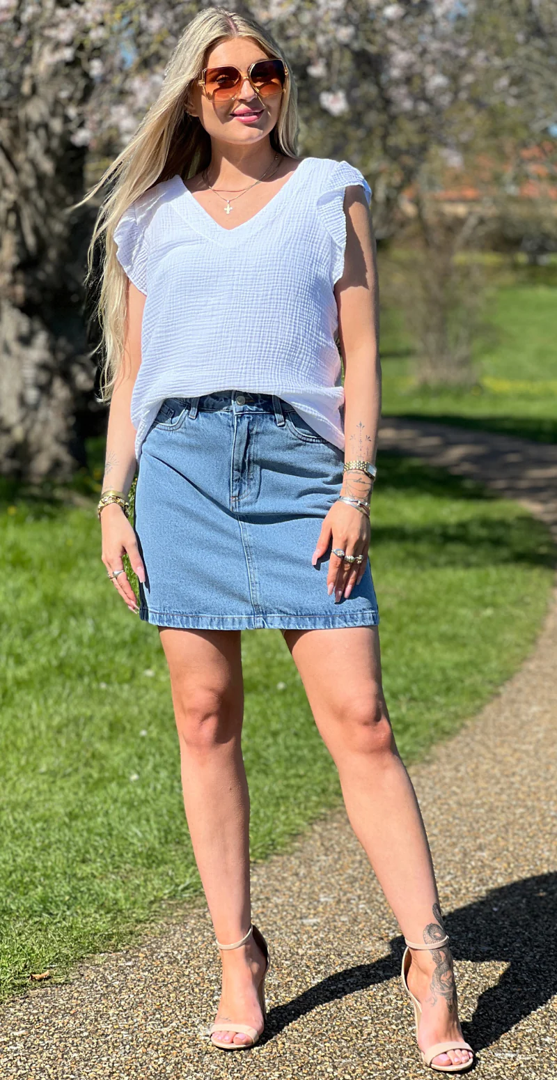 Kannia denim nederdel med lommer light blue denim B.young - Image 3