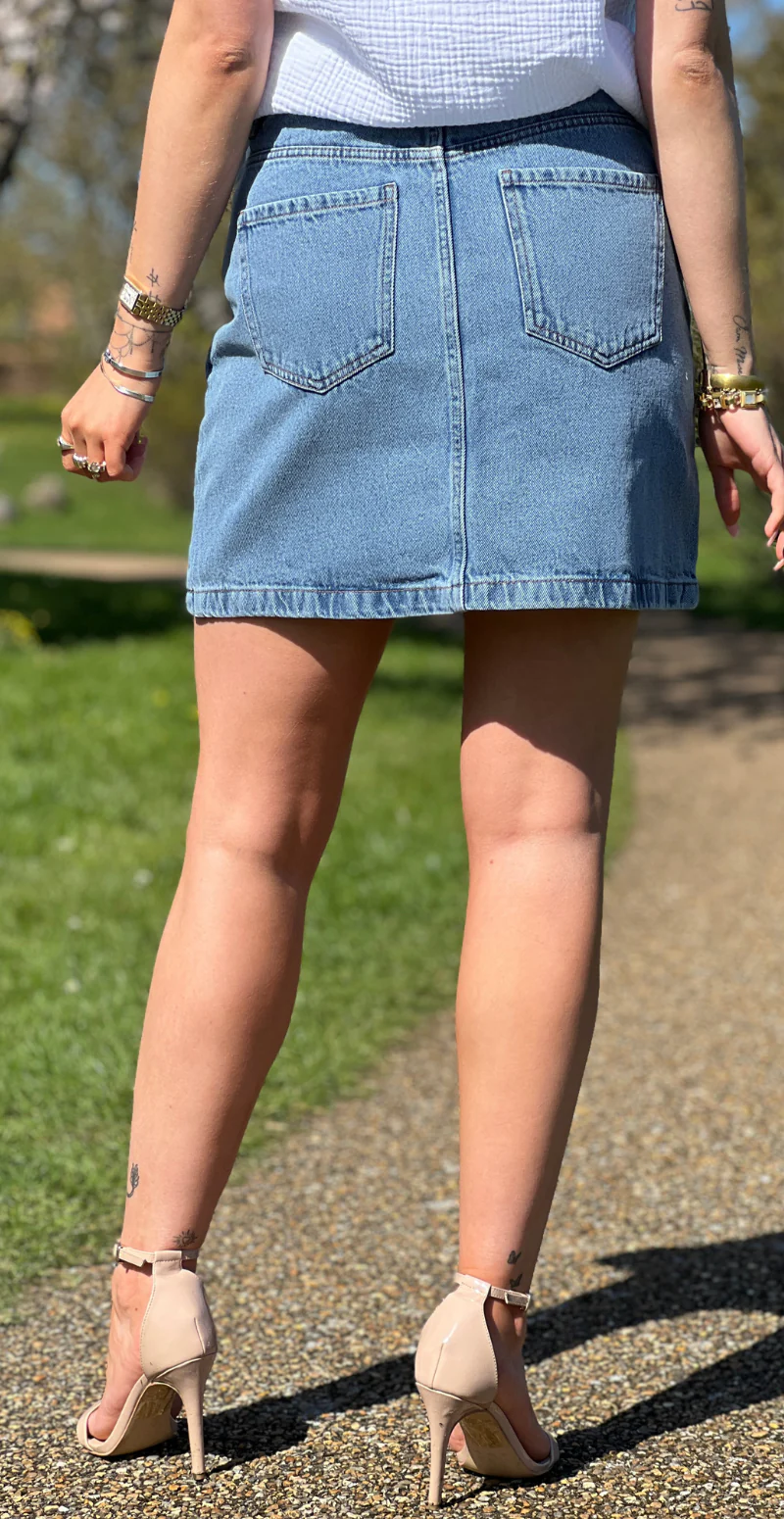Kannia denim nederdel  med lommer light blue denim B.young - Image 5