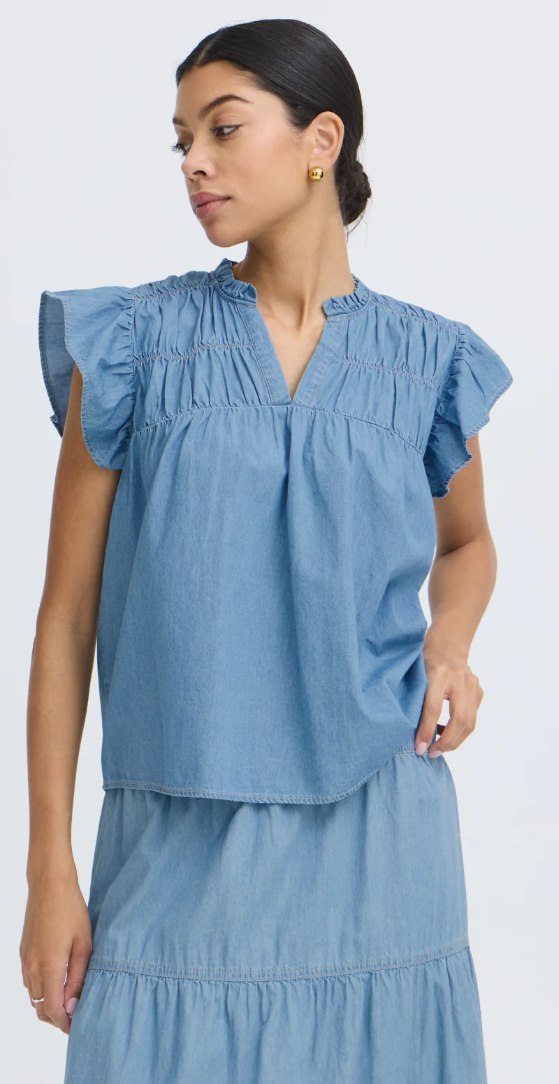Kashe denimbluse med smock light blue denim B.young - Image 5