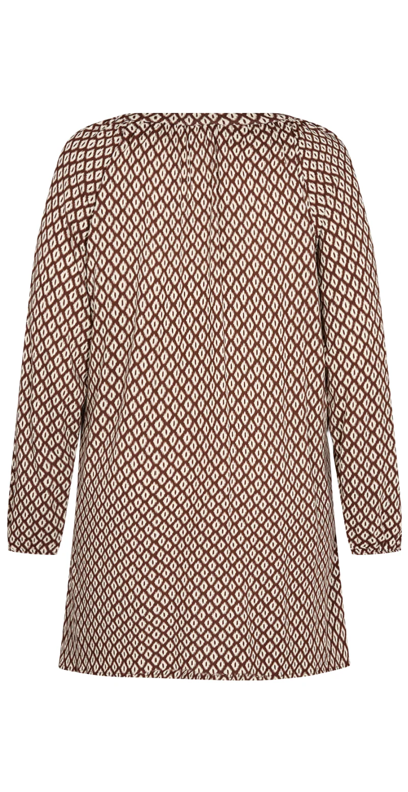 Kjole med split hals og print coffee - Image 3