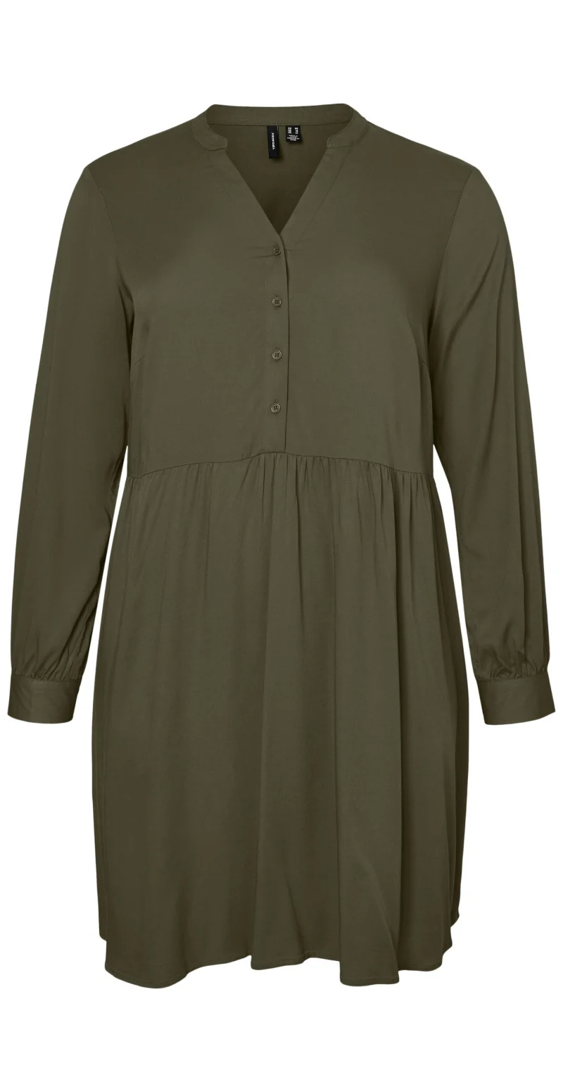 Kort kjole/tunika med knaplukning khaki - Image 3