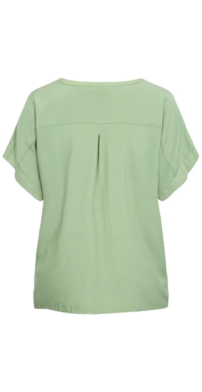 Kortærmet bluse med split hals grøn - Image 3
