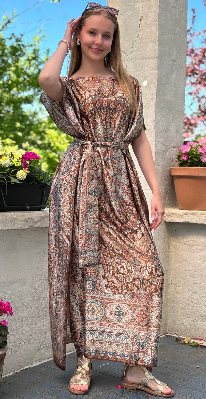 Lang sarong med paisley mønster brun LikeLondon