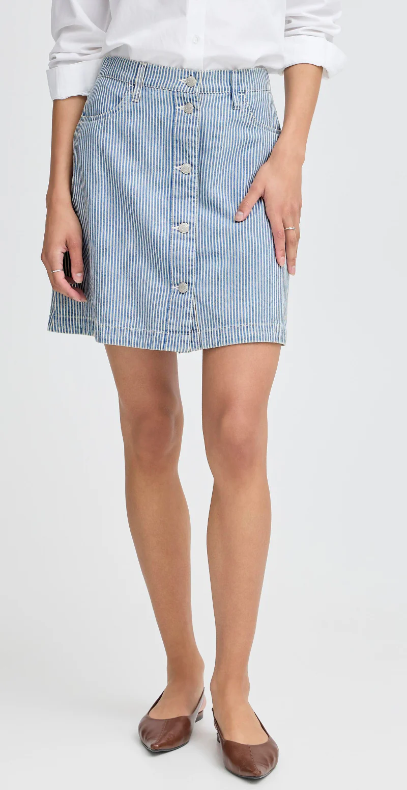 Laro gennemknappet nederdel med striber blue stripe denim B.young - Image 5