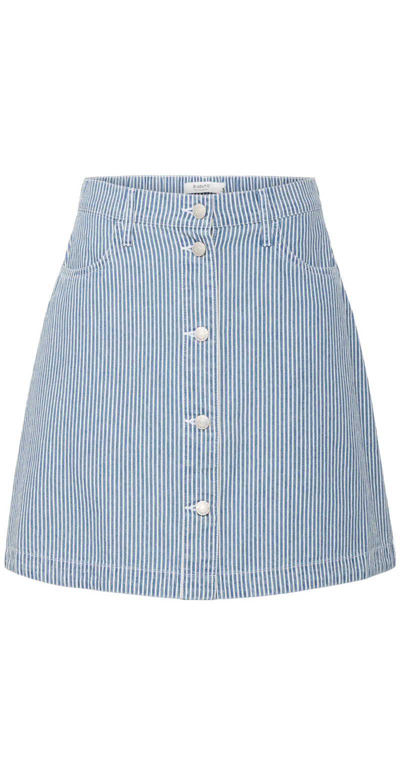 Laro gennemknappet nederdel med striber blue stripe denim B.young - Image 9