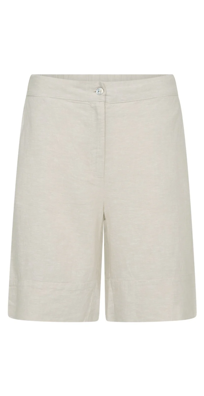Lava hør shorts med knapper og store lommer moonbeam melange Freequent - Image 3