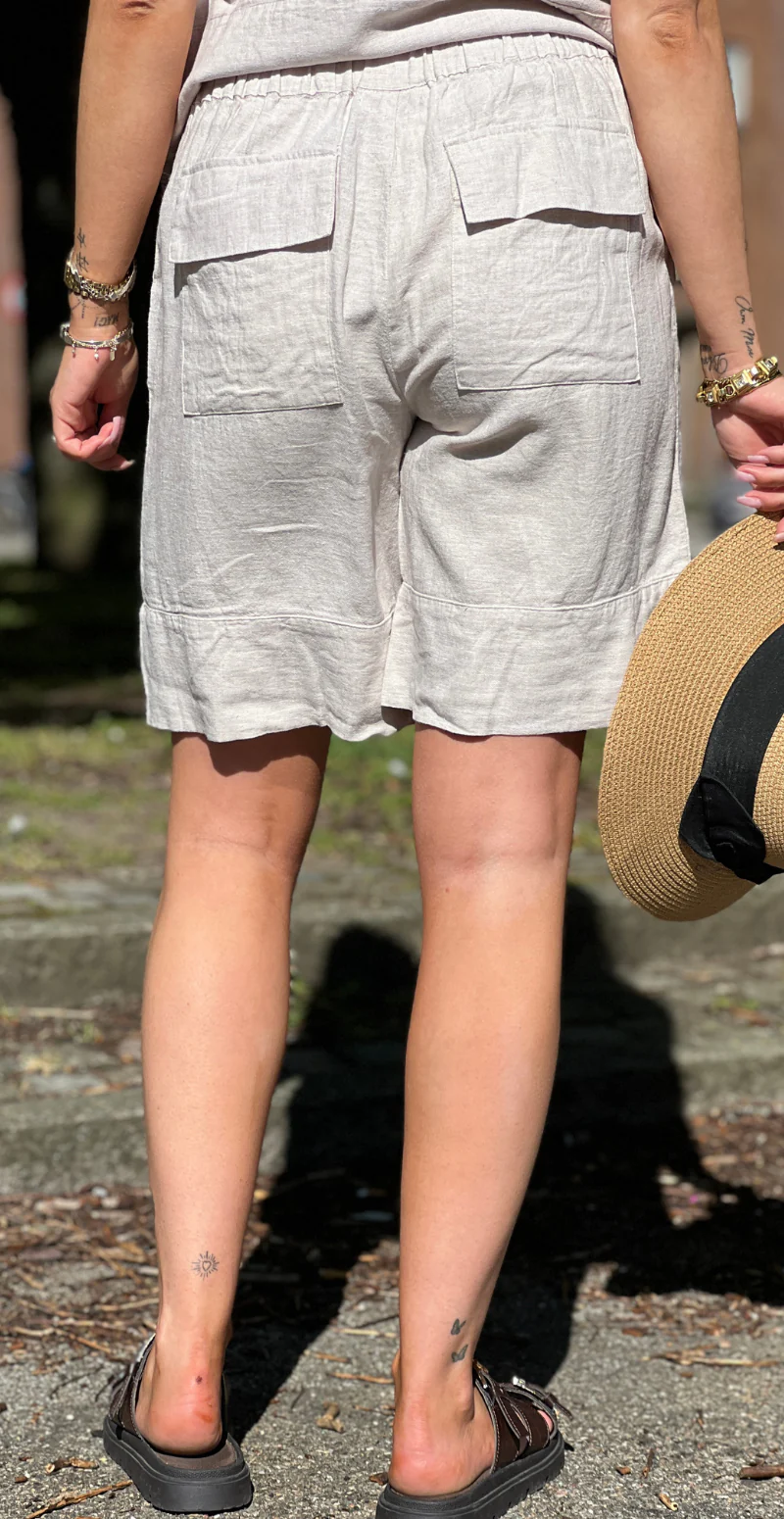 Lava hør shorts med knapper og store lommer moonbeam melange Freequent - Image 5