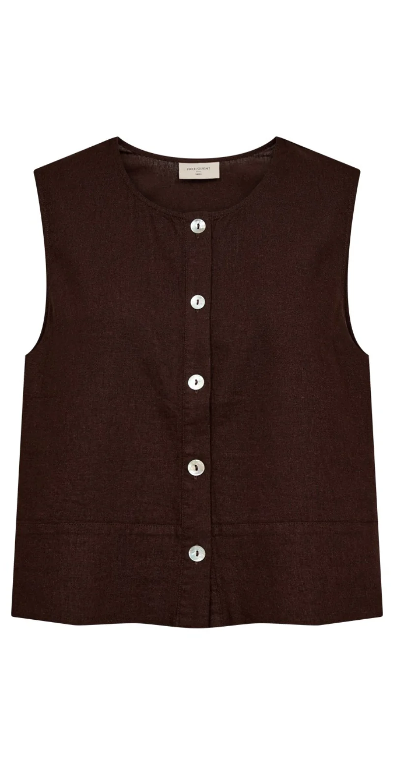 Lava hør top med rund hals og knapper foran coffee bean Freequent - Image 6