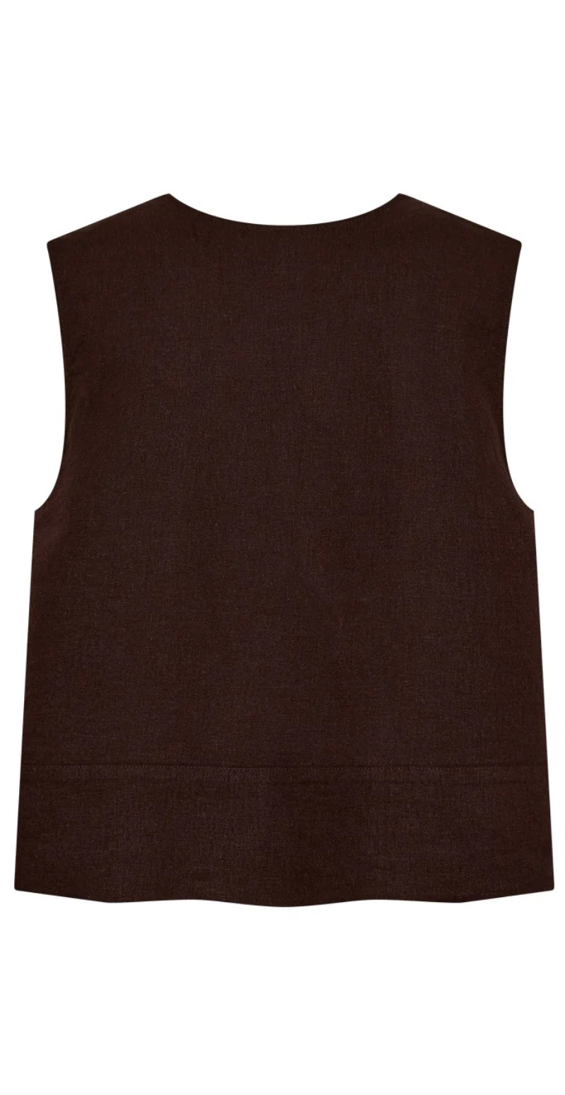 Lava hør top med rund hals og knapper foran coffee bean Freequent - Image 7