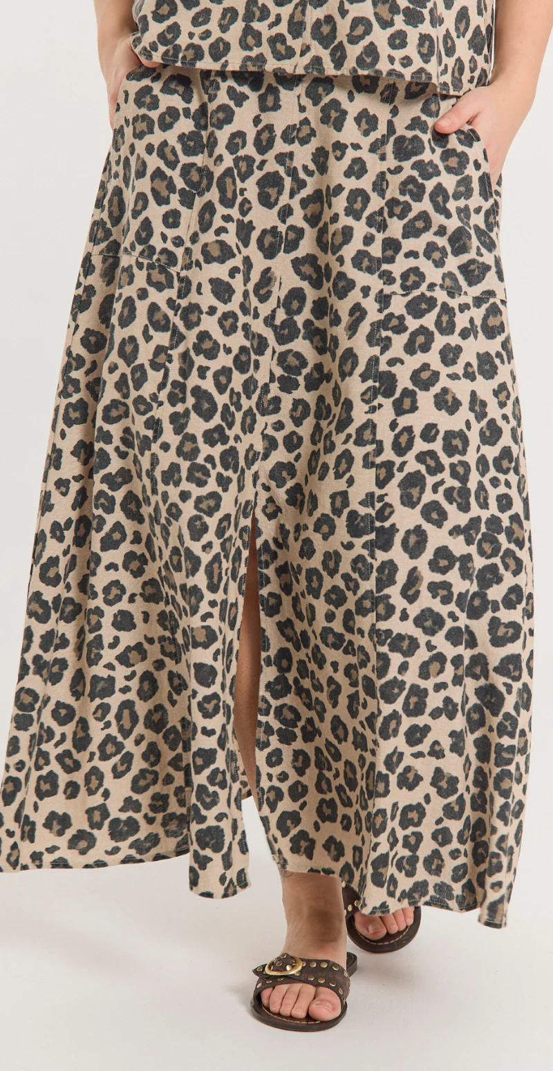 Lavisco hørnederdel med leopardprint sand melange w. black - Image 6