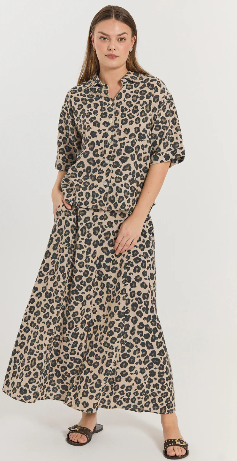 Lavisco hørnederdel med leopardprint sand melange w. black - Image 8