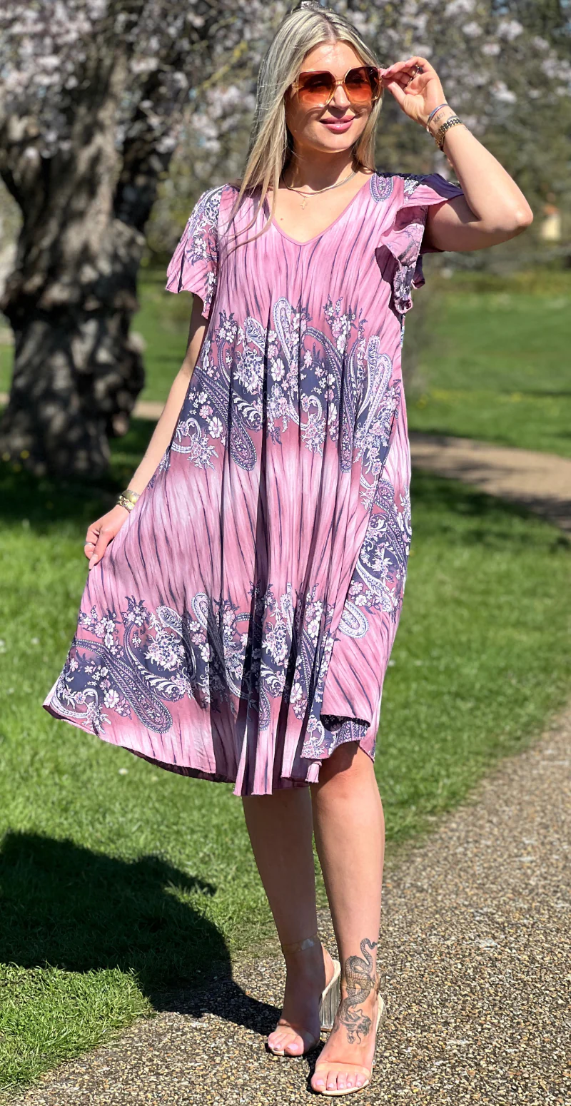 Leonora kortærmet kjole med paisley print cipolla LikeLondon - Image 4