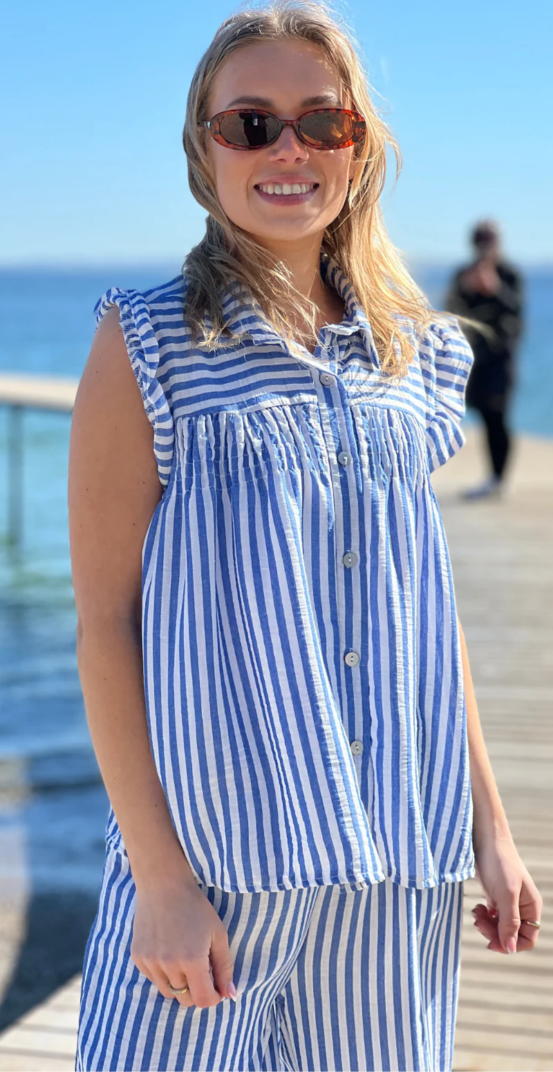 Lilje sæt med stribet bluse og bukser blå LikeLondon - Image 9