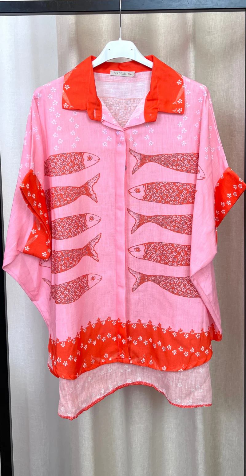 Lilli skjorte med fisk pink LikeLondon - Image 2