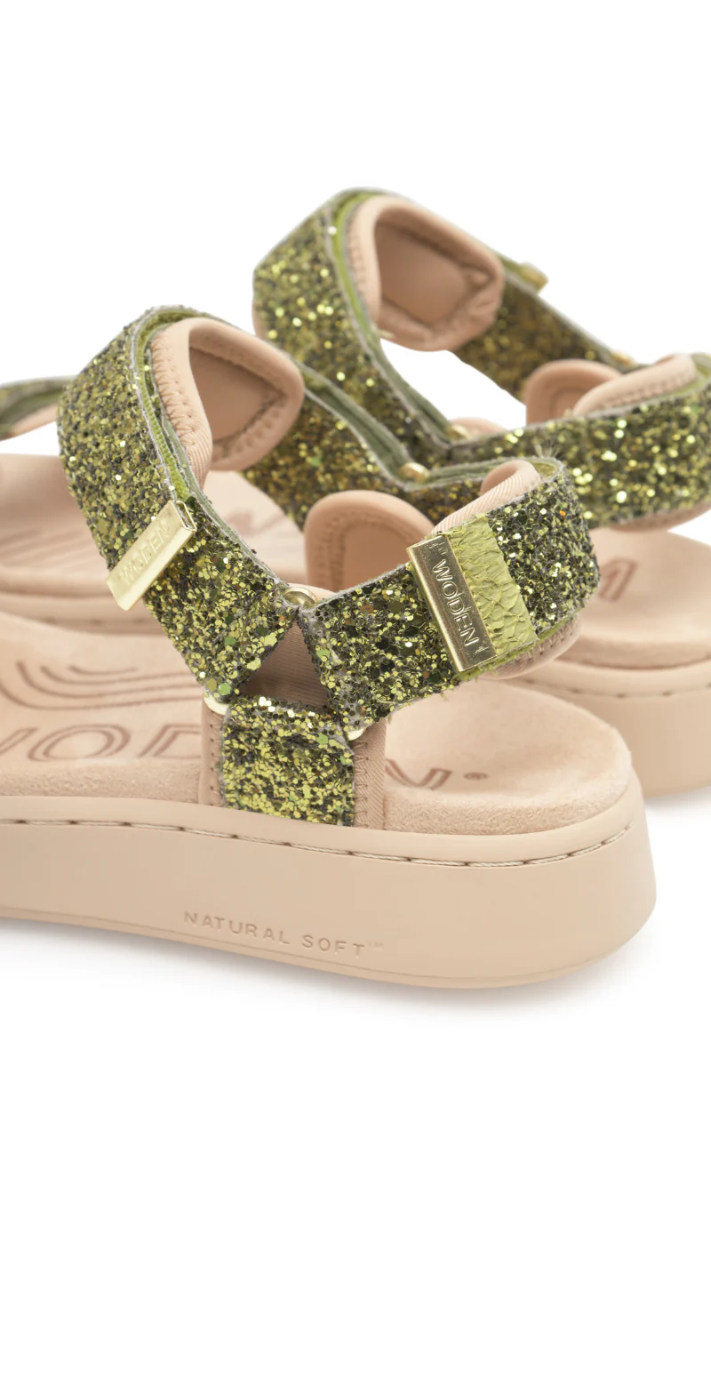 Line sandal med glimmerremme bambus green Woden - Image 4