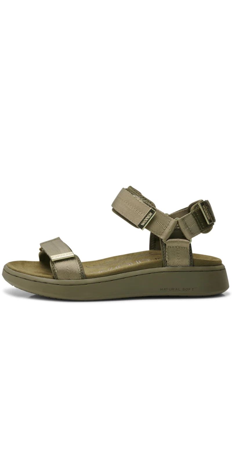 Line sandal med velcro dark olive Woden - Image 3