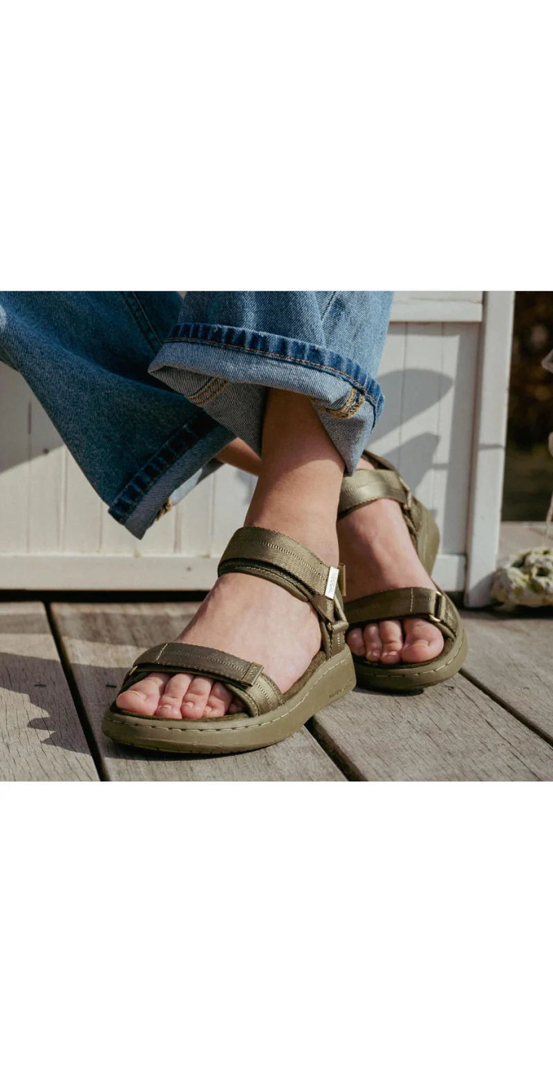 Line sandal med velcro dark olive Woden - Image 6
