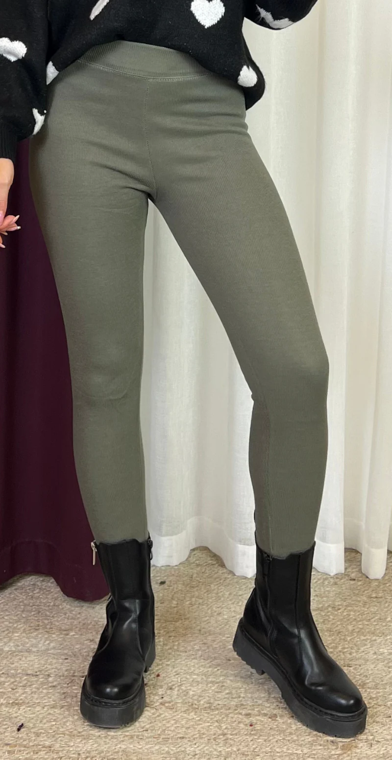 Lolly leggings med fleece og rib khaki LikeLondon - Image 2