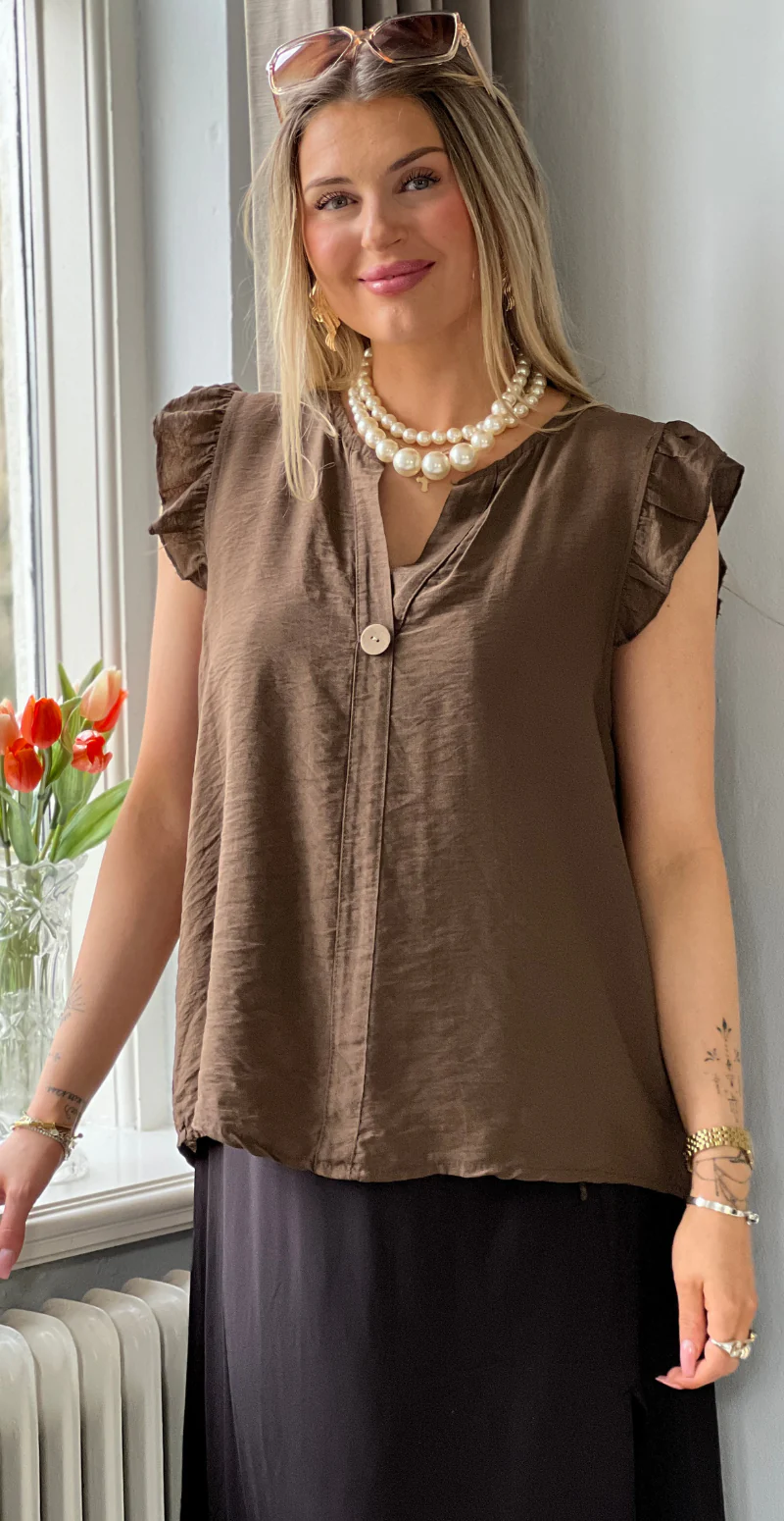 Lotus bluse med flæse detaljer brun LikeLondon - Image 6
