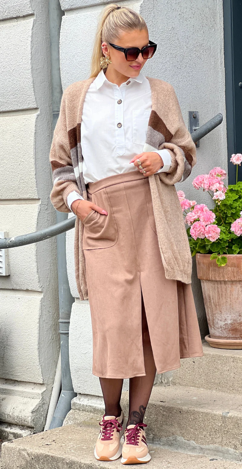 Lucinda lang nederdel i ruskindslook med lommer fango LikeLondon - Image 5