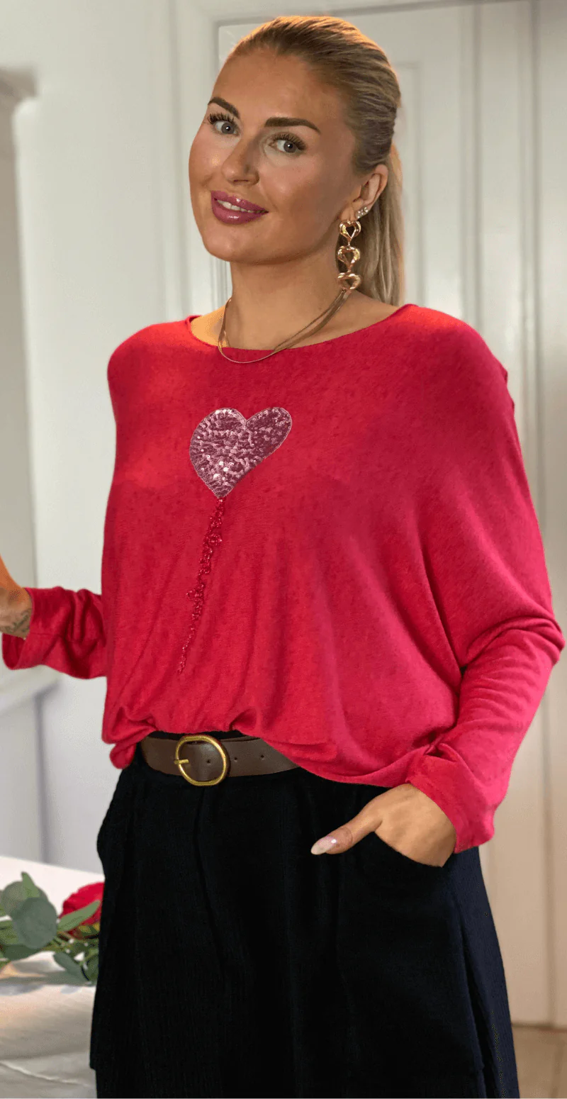 Madelene bluse med hjerte rød Likelondon
