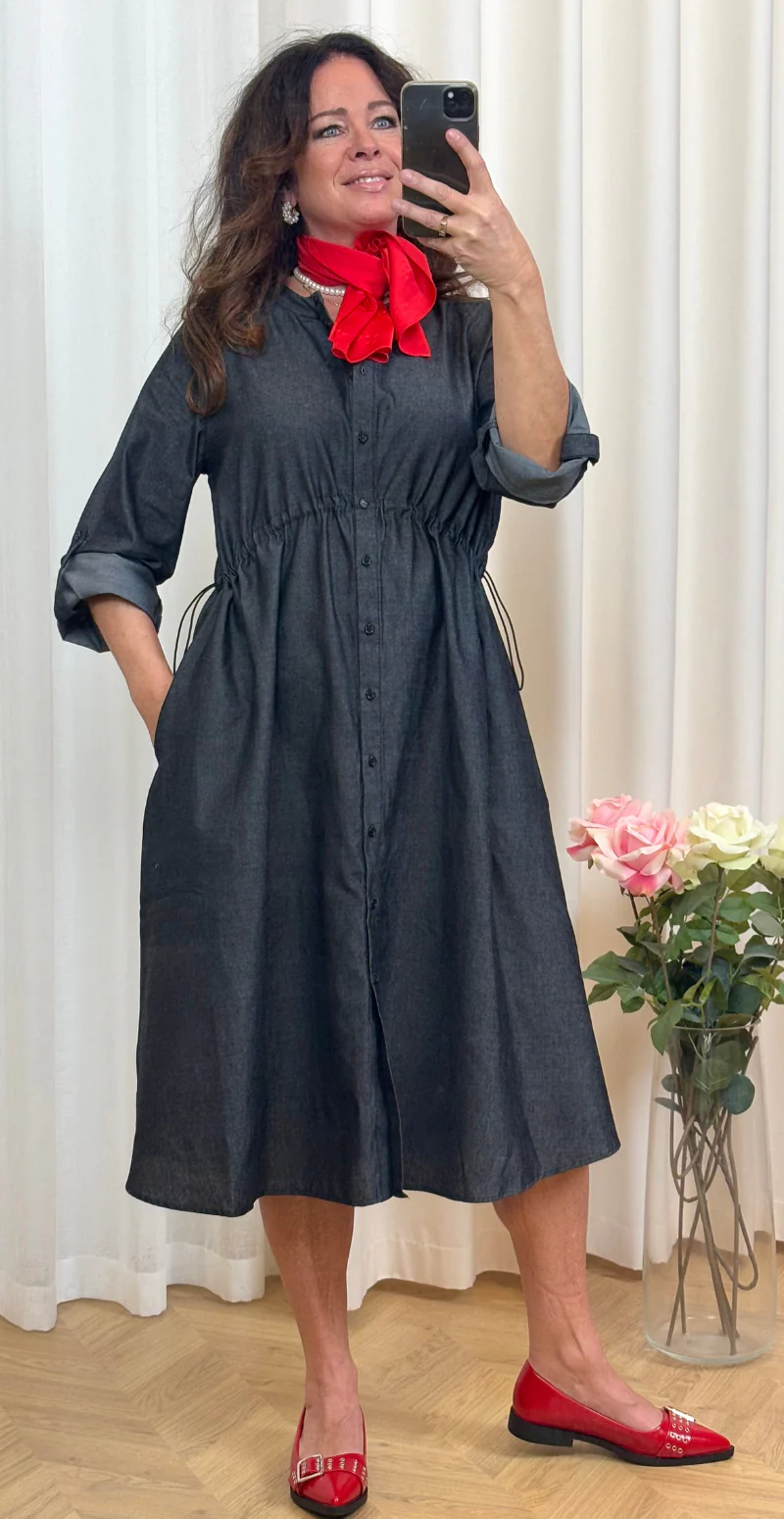 Malay denim kjole med elastik detalje sort