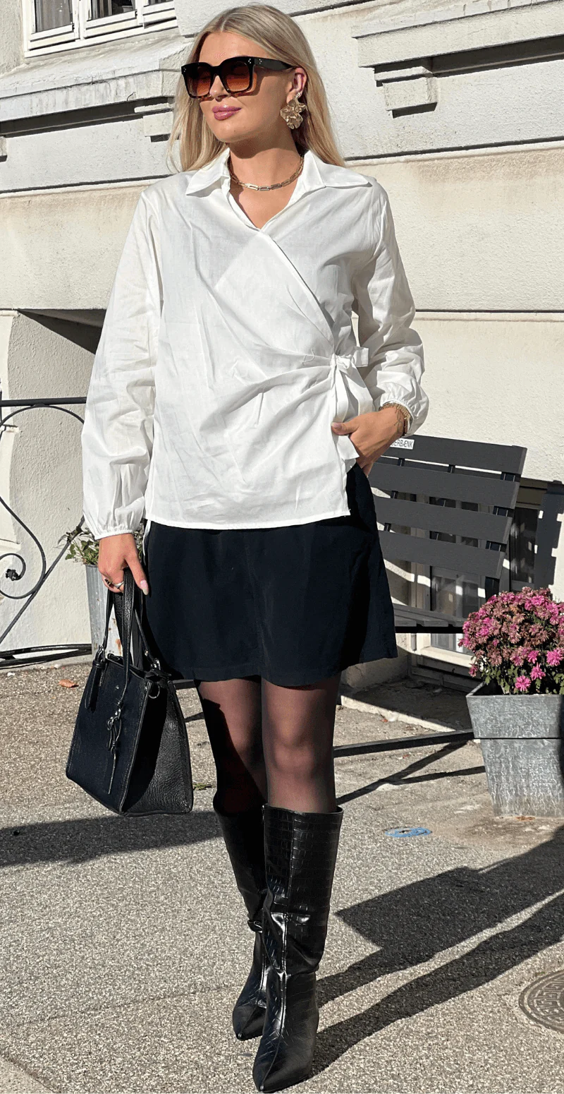 Maria slå om bluse med bindebånd hvid LikeLondon - Image 8