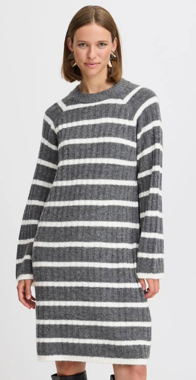 Marianne uld-strikkjole med striber dark grey - Image 3
