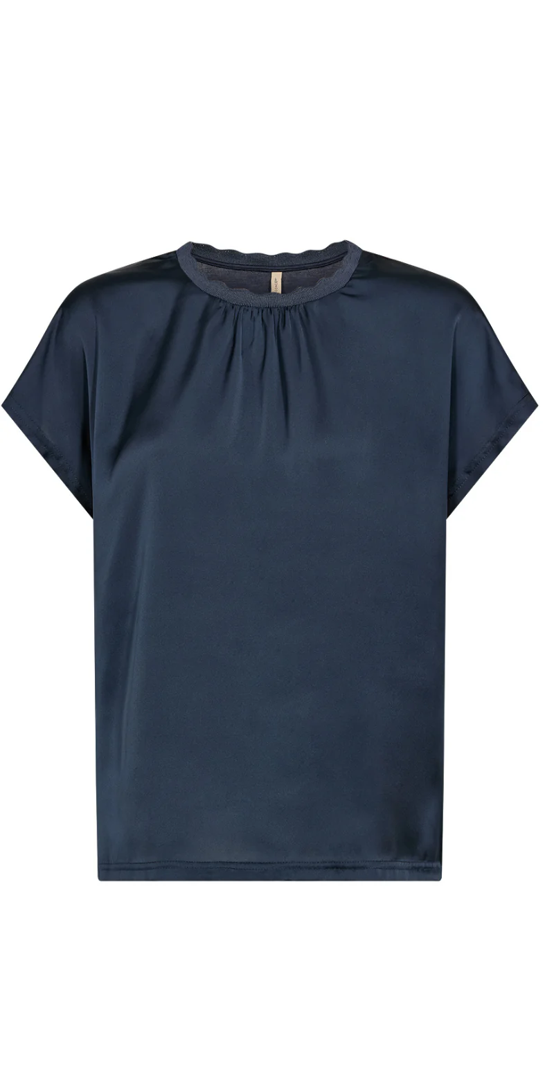 Marion bluse i silk-look navy LikeLondon - Image 2
