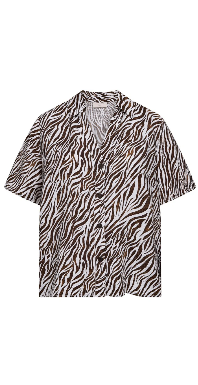 Mele bluse med zebraprint brilliant white w. coffee bean Freequent - Image 8