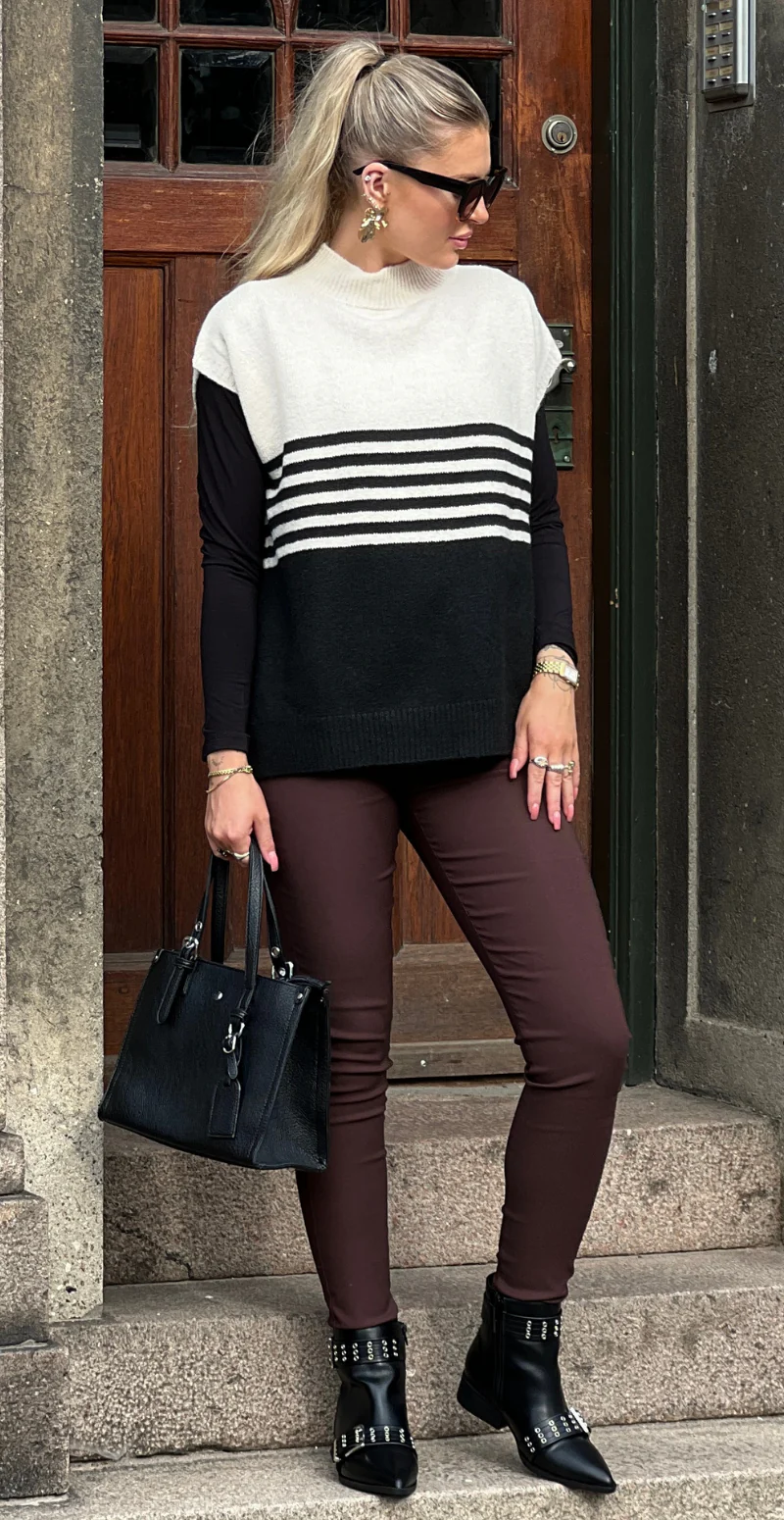 Melinda to-farvet strikvest med striber creme/sort LikeLondon - Image 2