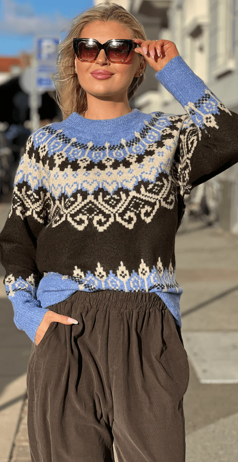 Merla pullover i uldblanding med mønster coffee bean w. wedgewood - Image 4