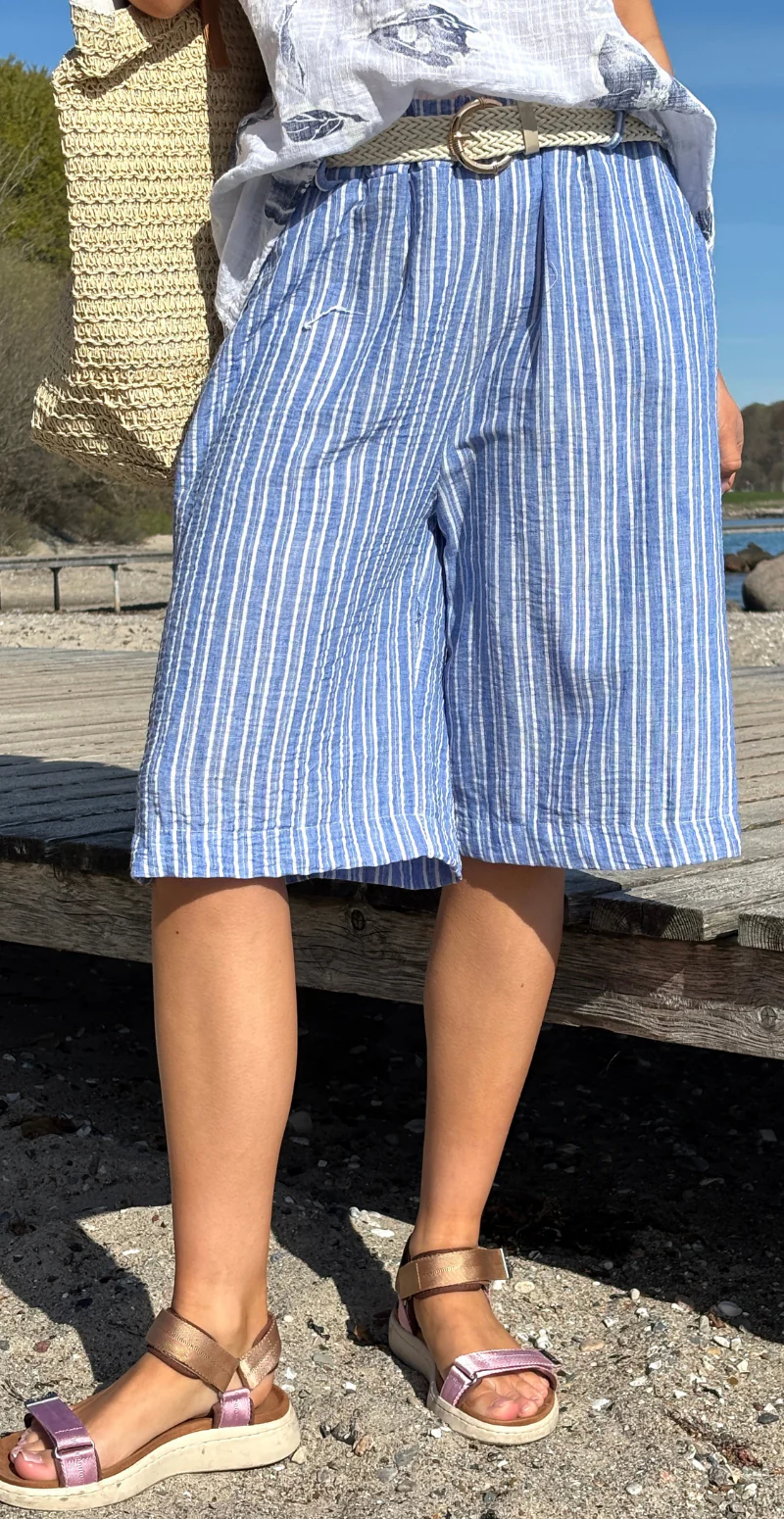 Merle stribet shorts med fletbælte jeans LikeLondon