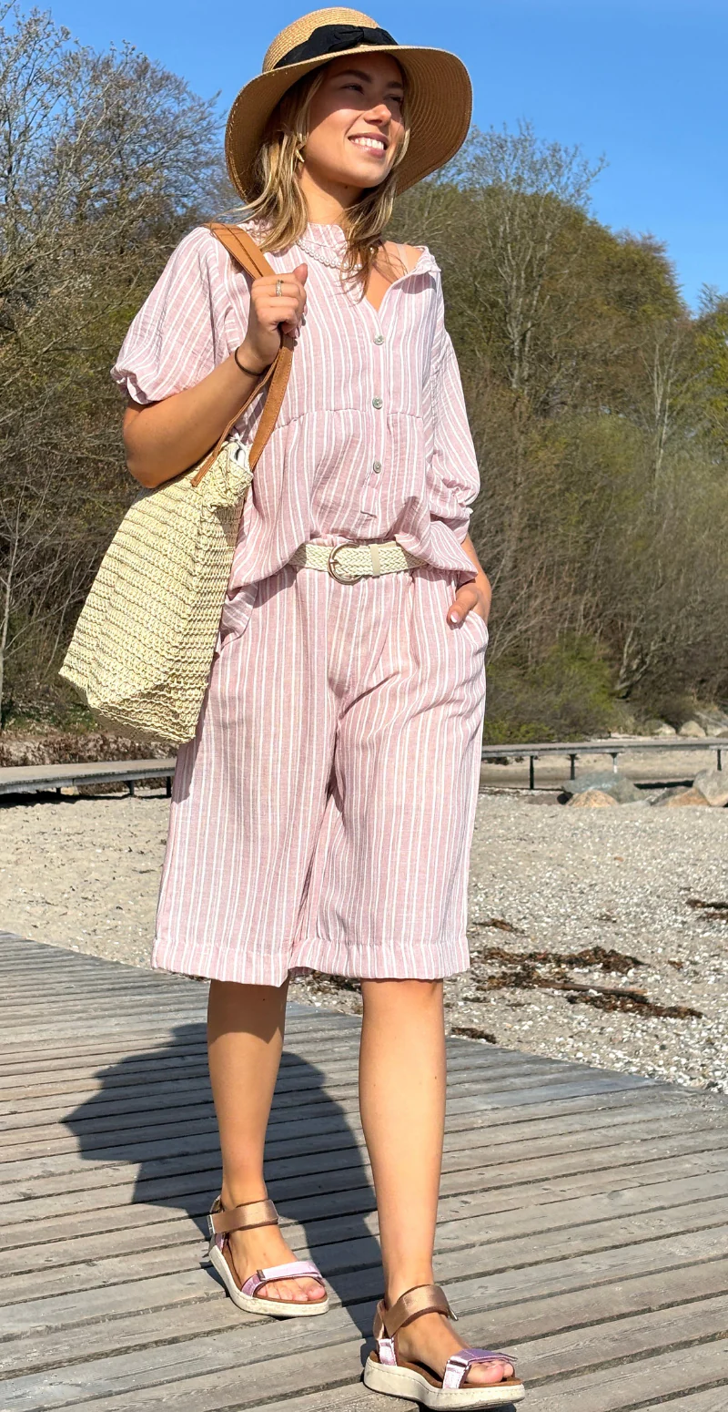 Merle stribet shorts med fletbælte rosa LikeLondon - Image 6