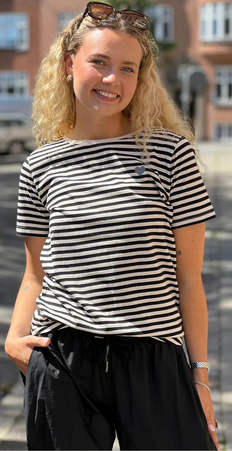 Mian bluse med striber moonbeam w. black Freequent