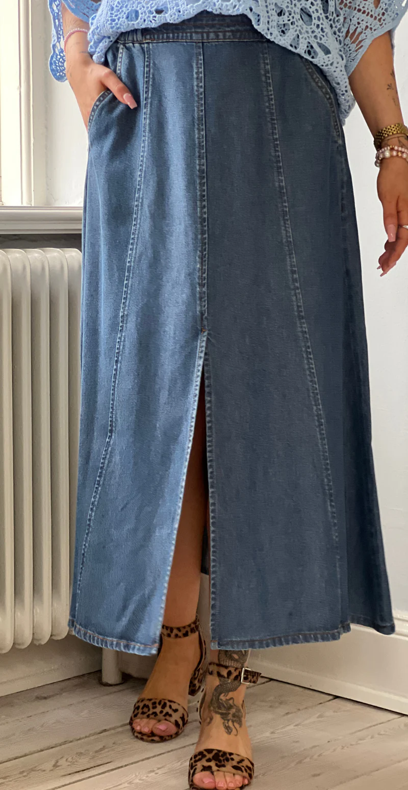 Milo nederdel med lommer og slids medium blue denim Freequent - Image 6