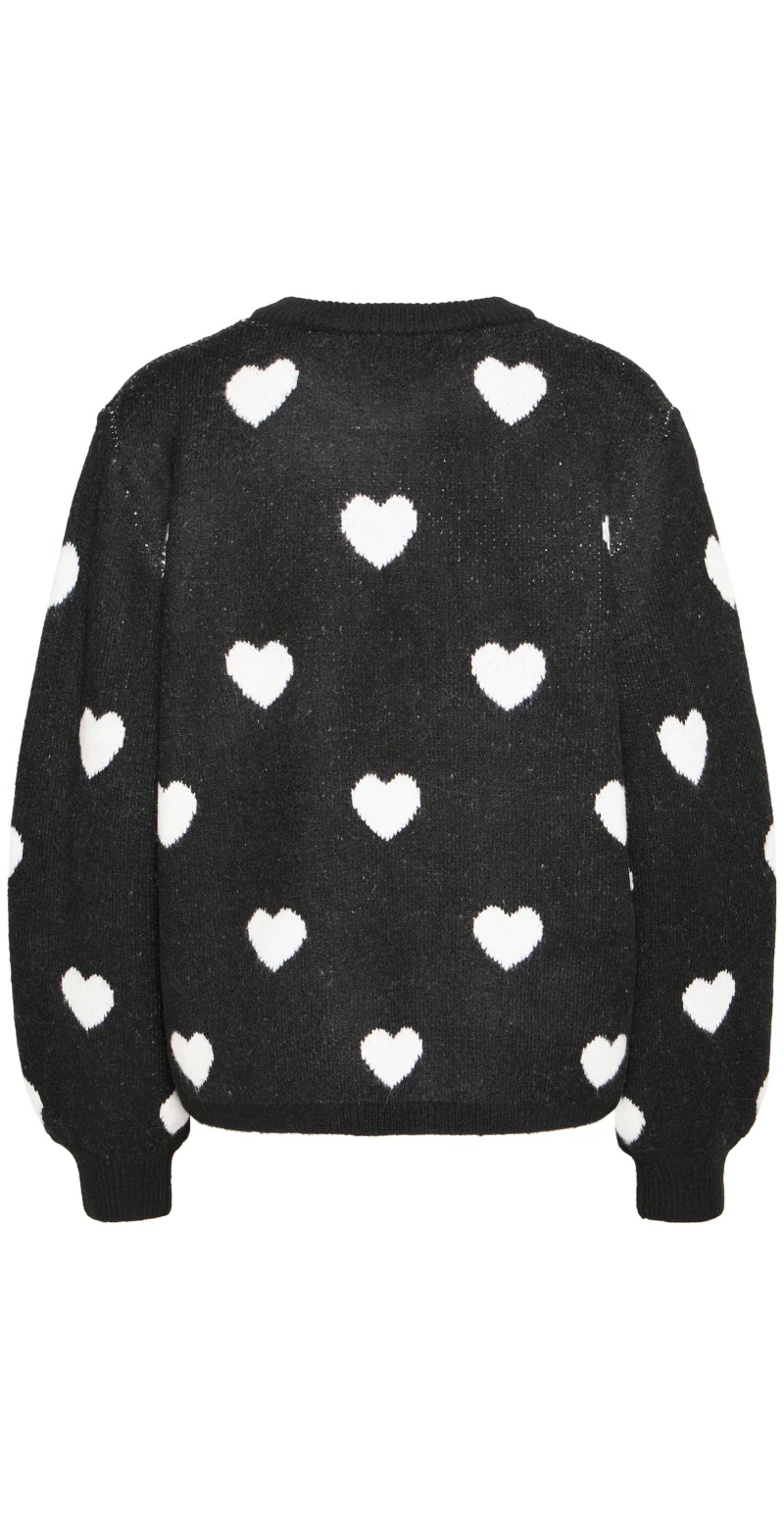 Minya strik med hjerter sort/off white - Image 4