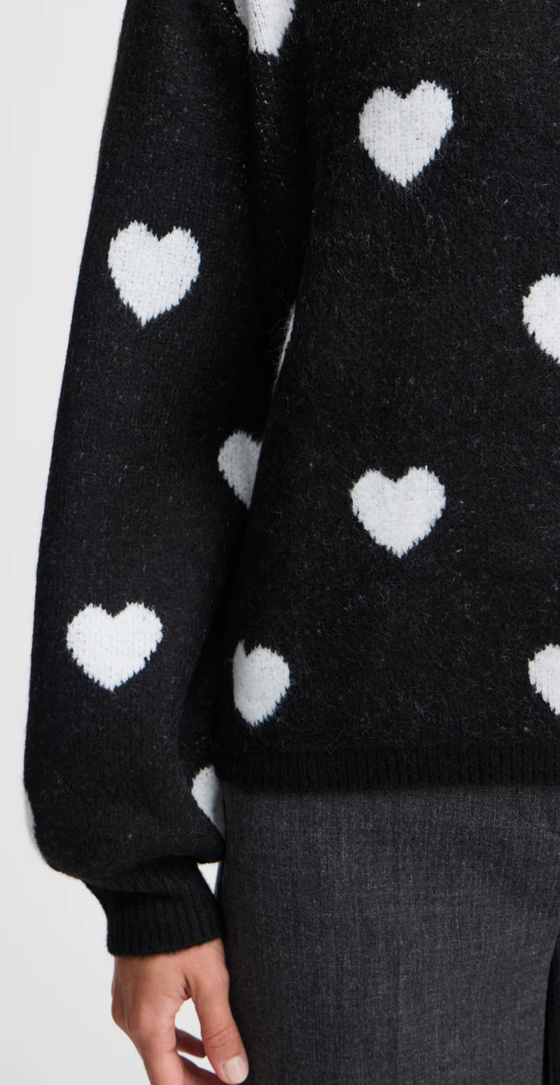Minya strik med hjerter sort/off white - Image 5