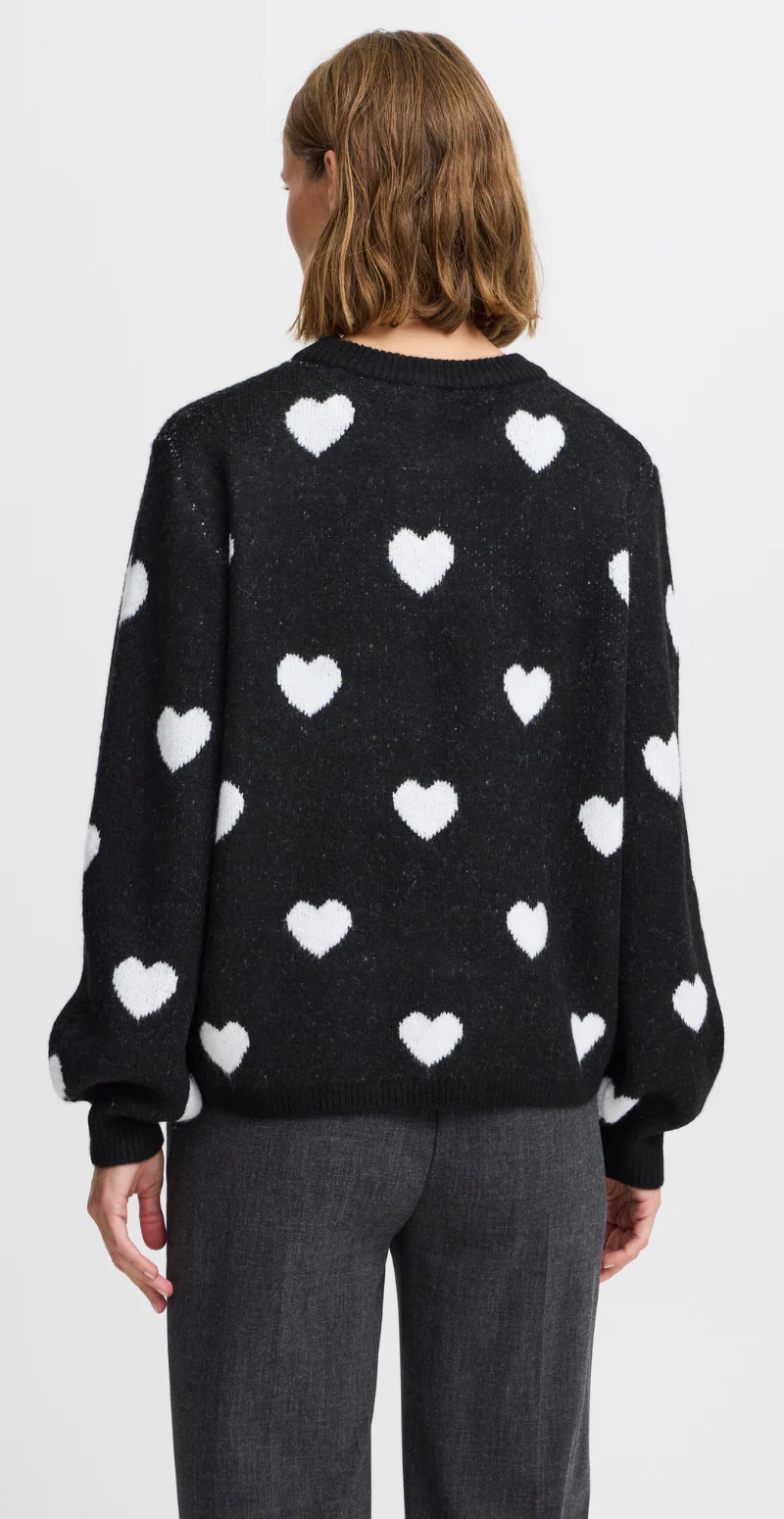 Minya strik med hjerter sort/off white - Image 6