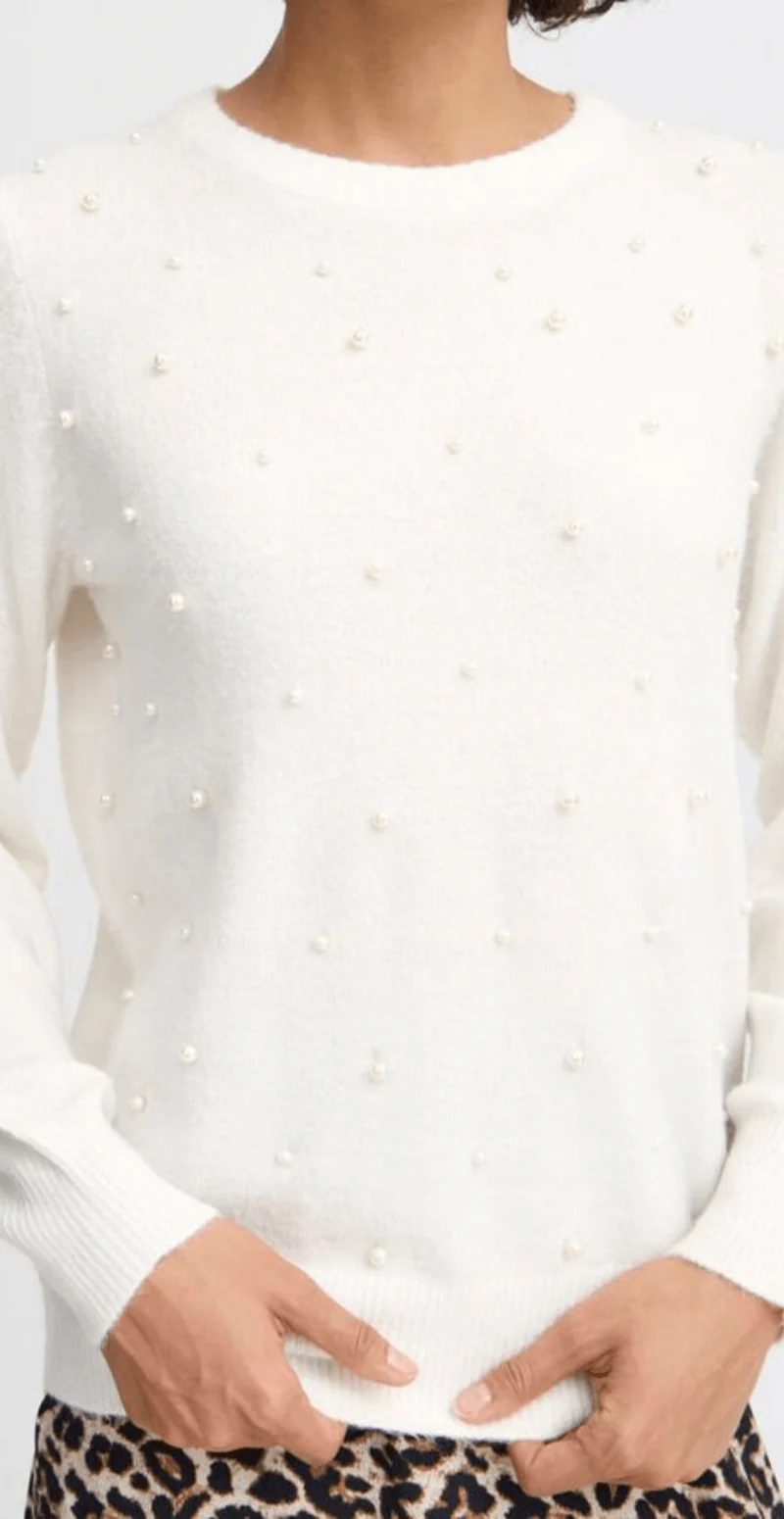Okama strikbluse hvid - Image 4