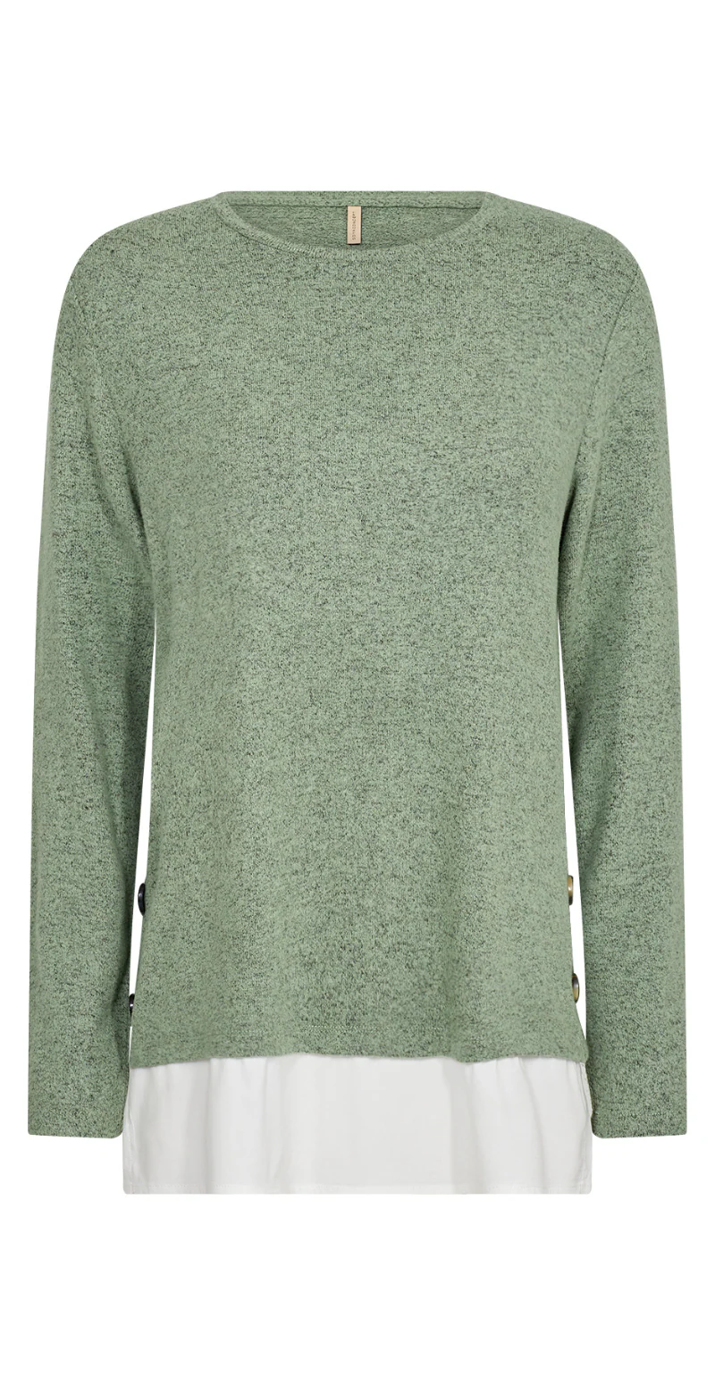Olivia strikbluse med skjortekant grøn - Image 3