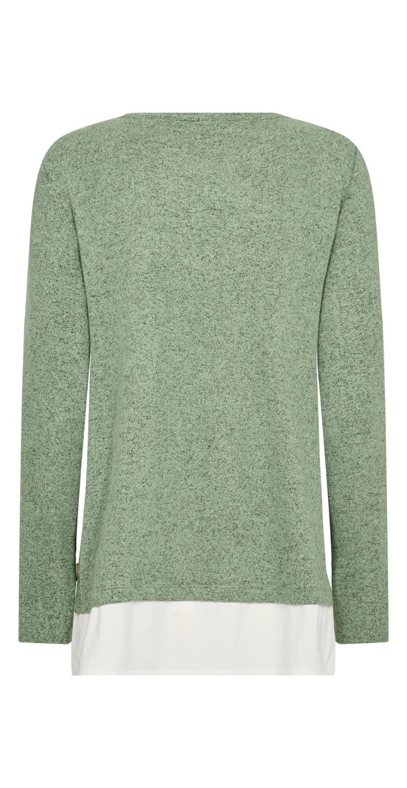 Olivia strikbluse med skjortekant grøn - Image 4