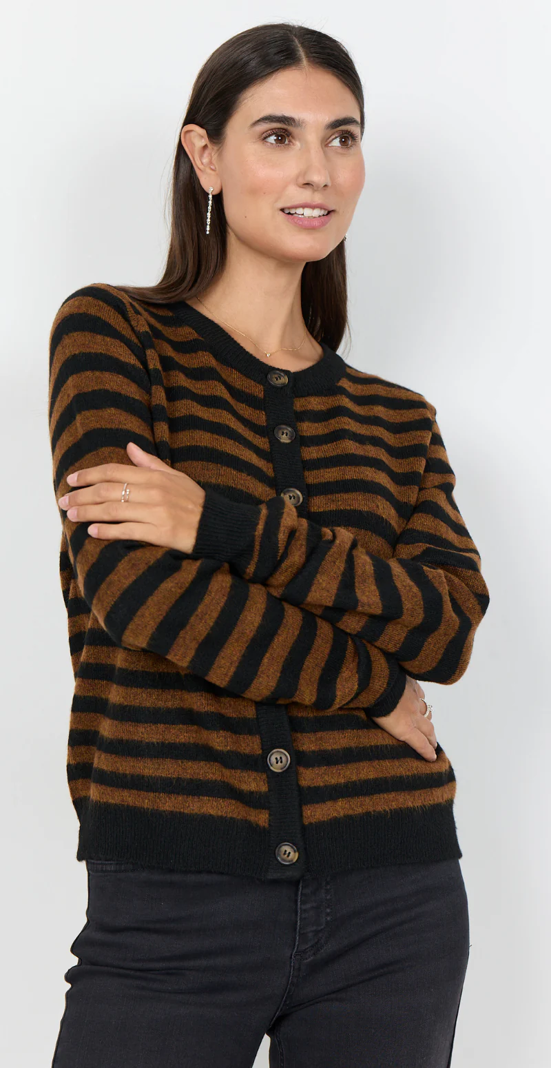 Orlean cardigan med striber sort/brun Soyaconcept - Image 6