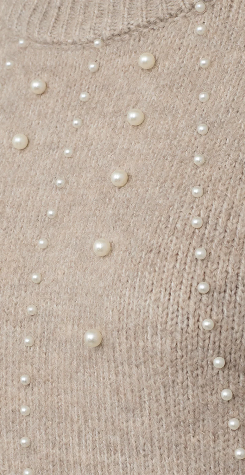 Pearl uld-pullover med perler taupe - Image 4