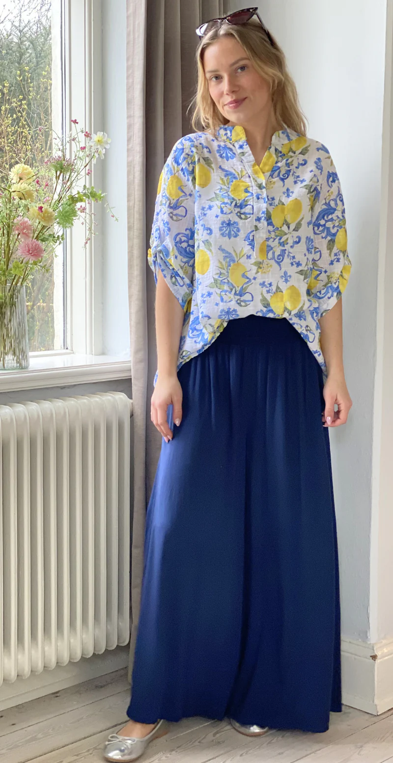 Peggy bukser med brede ben og smock navy LikeLondon - Image 3