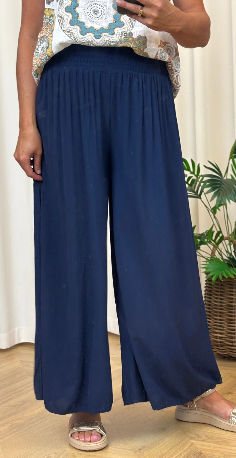 Peggy bukser med brede ben og smock navy LikeLondon - Image 4