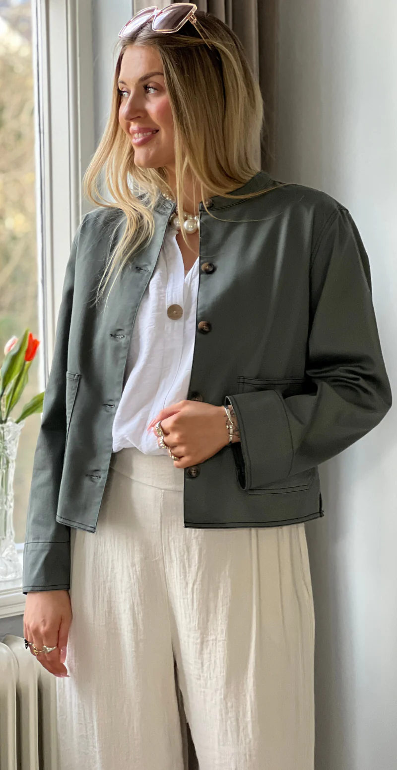 Penny jakke med tydelige stikninger khaki LikeLondon - Image 4