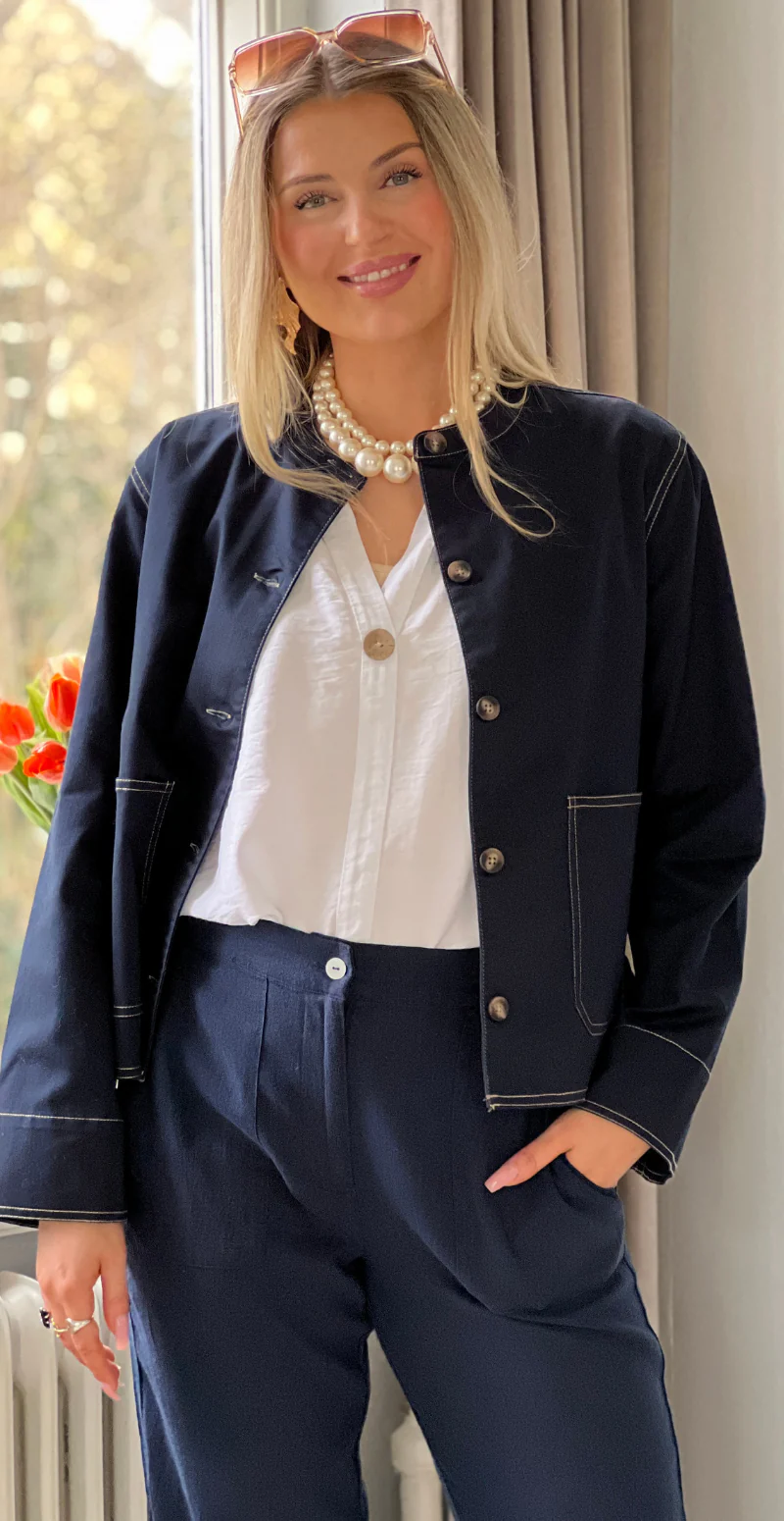 Penny jakke med tydelige stikninger navy LikeLondon - Image 3