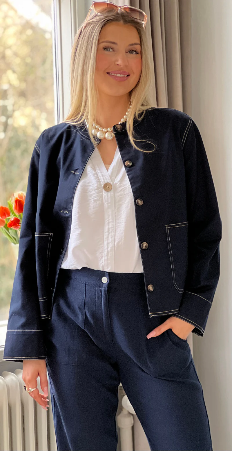 Penny jakke med tydelige stikninger navy LikeLondon - Image 8