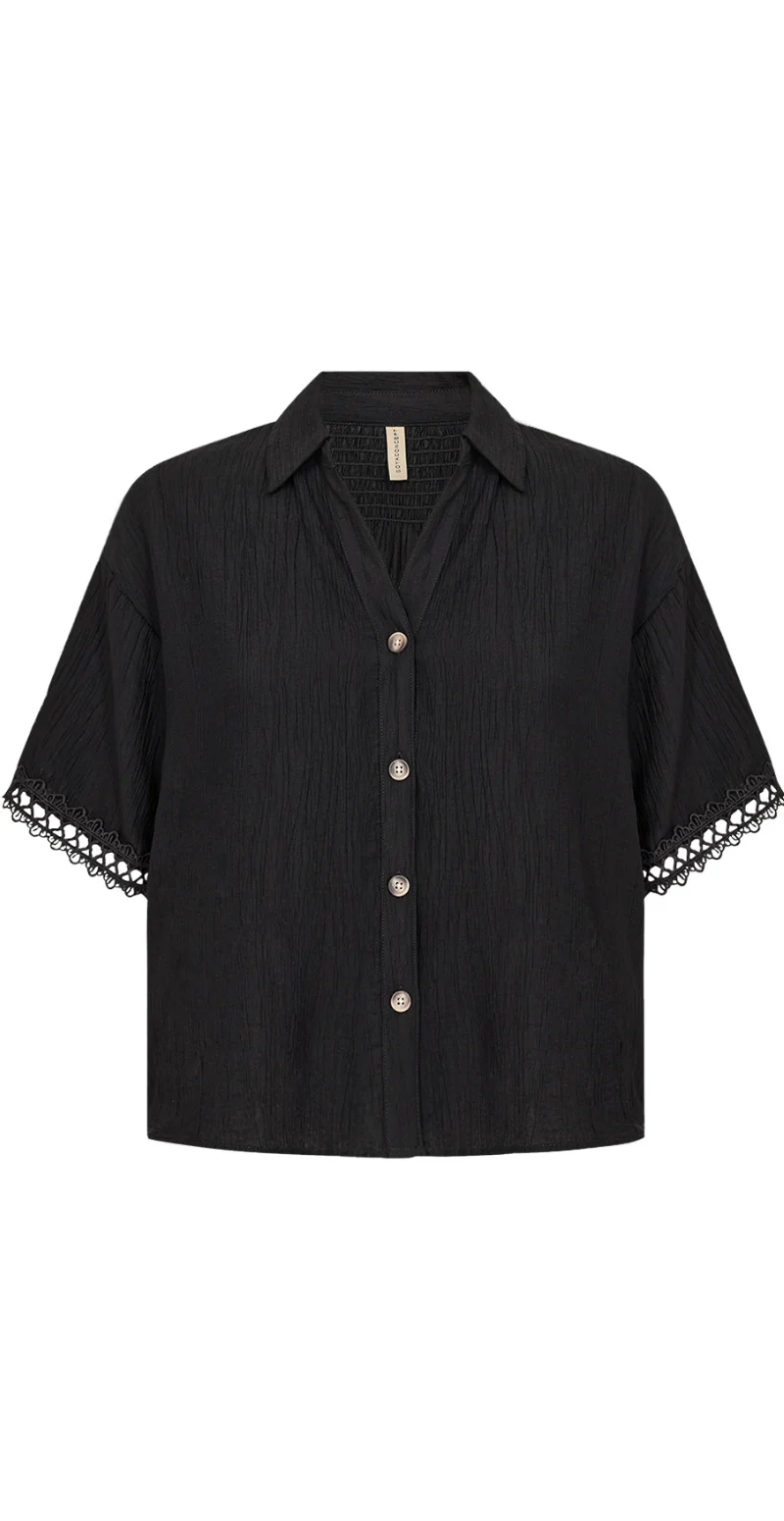 Regina skjortebluse med blondekant sort LikeLondon - Image 10